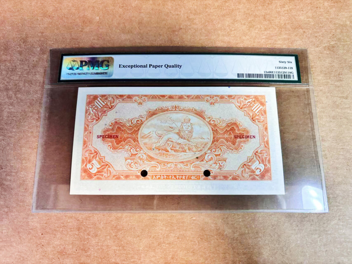 【Blue Auction】世界纸币精拍第752期——18级TOP拍卖/信誉/品质/专业/高效💫 埃塞俄比亚 1945年5元 末代国王海尔-塞拉西 雕刻精美 PMG66EPQ  样钞 老壳