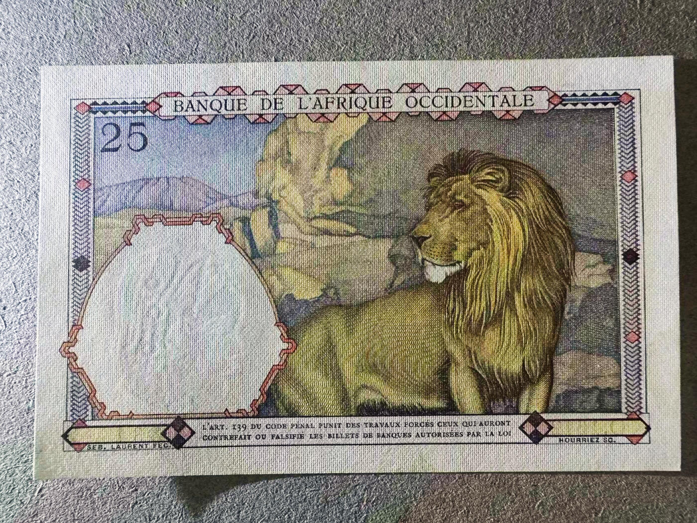 【Blue Auction】世界纸币精拍第752期——18级TOP拍卖/信誉/品质/专业/高效💫 【无47】法属西非 1939年25法郎 大金狮 UNC-无针孔