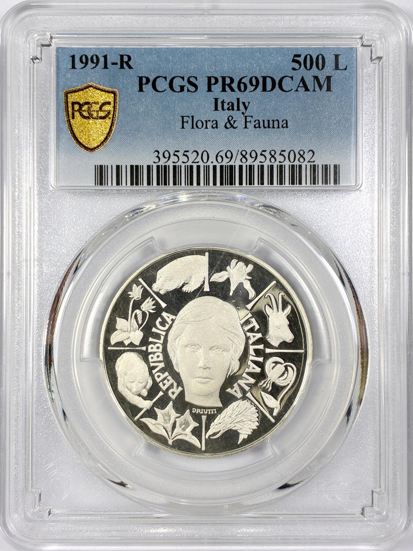 【雨安】【世界币章116期-评级币专场】2025-11-22 周六 19:30 保真【直播拍卖】 [评级现代] Italy 意大利 500里拉 1991年 动物和植物 PCGS-PR69DCAM