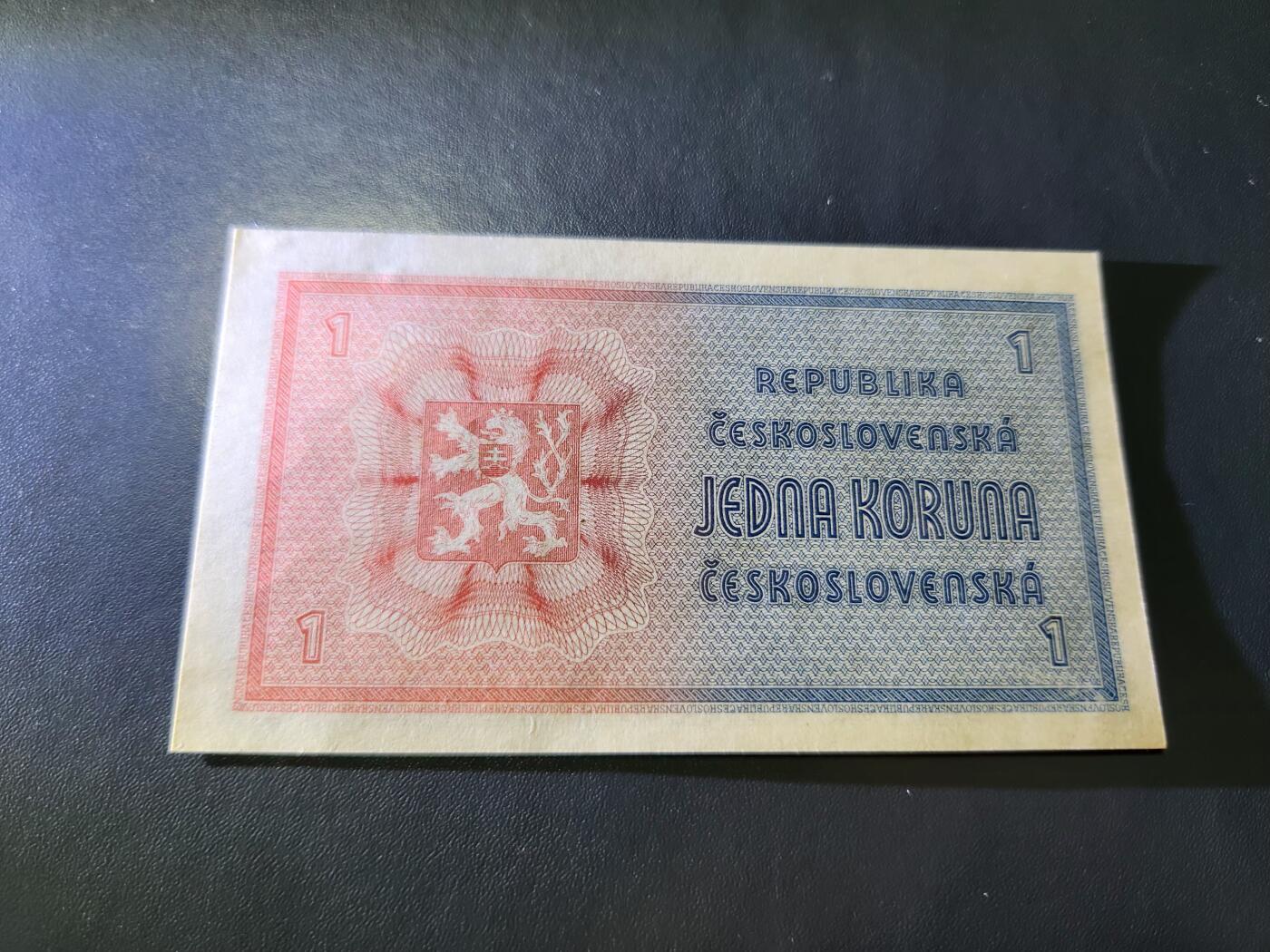 11月19号晚上8点 外国纸币自动截拍第61场 全新 UNC 捷克斯洛伐克 1938年1克朗 实票非样票