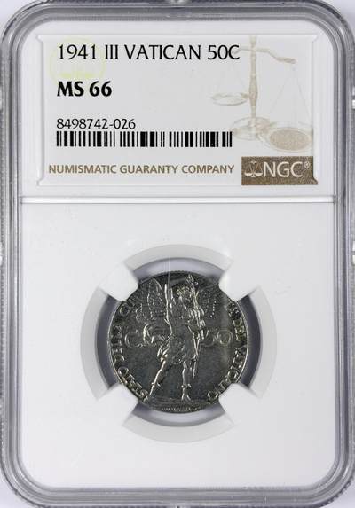【雨安】【世界币章116期-评级币专场】2025-11-22 周六 19:30 保真【直播拍卖】 - [评级欧洲] Vatican 梵蒂冈 50分 1941年  NGC-MS66