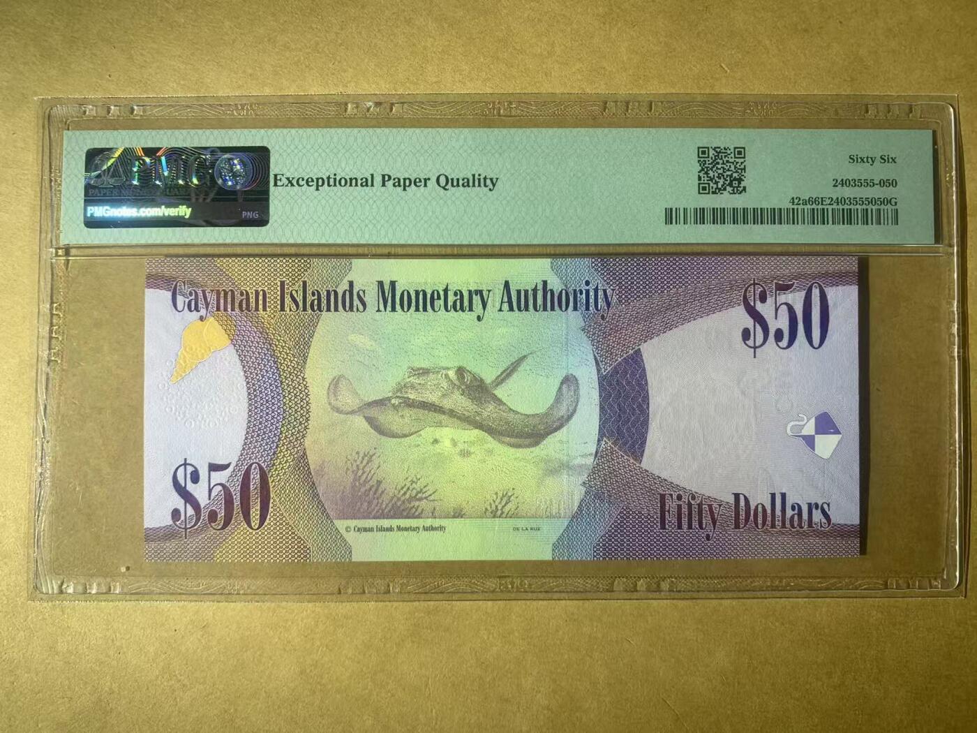 【礼羽收藏】🌏世界钱币拍卖第119期 【D/1 001619】全新UNC 2010年开曼群岛50元纸币 伊丽莎白二世 女王钞  PMG66 D1首发冠无3457尾1619 千位号  千位倒置号