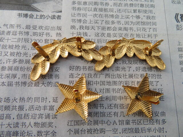 10--87早期武警将军肩章星星一对松枝一付（铜皮材质，松枝有背纹版）