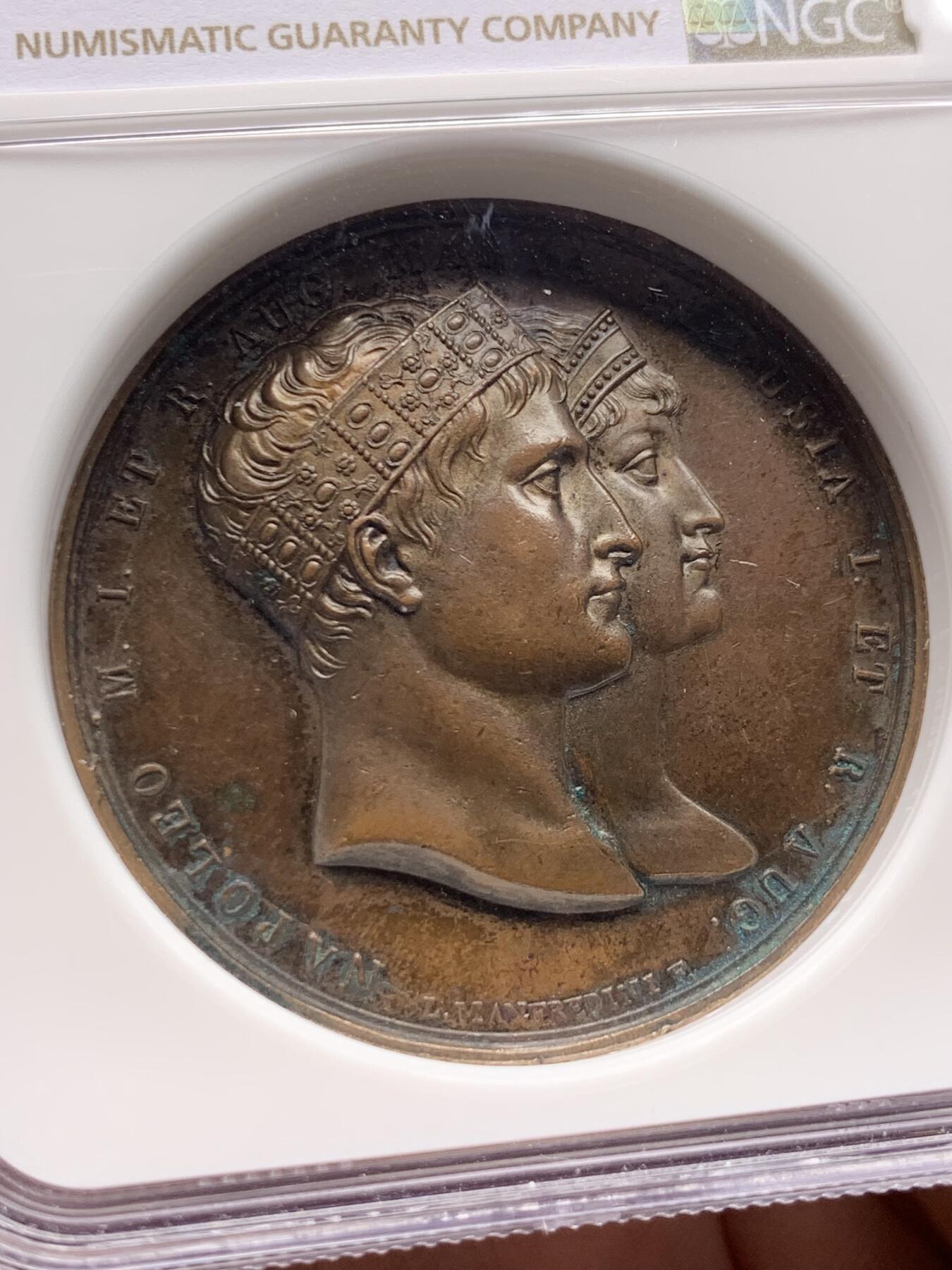 《竞宝斋》第440场 周日，周一，周二 3场连拍 （全场包邮） NGC MS61BN 法国1810年原铸拿破仑&玛丽路易丝纪念大铜章