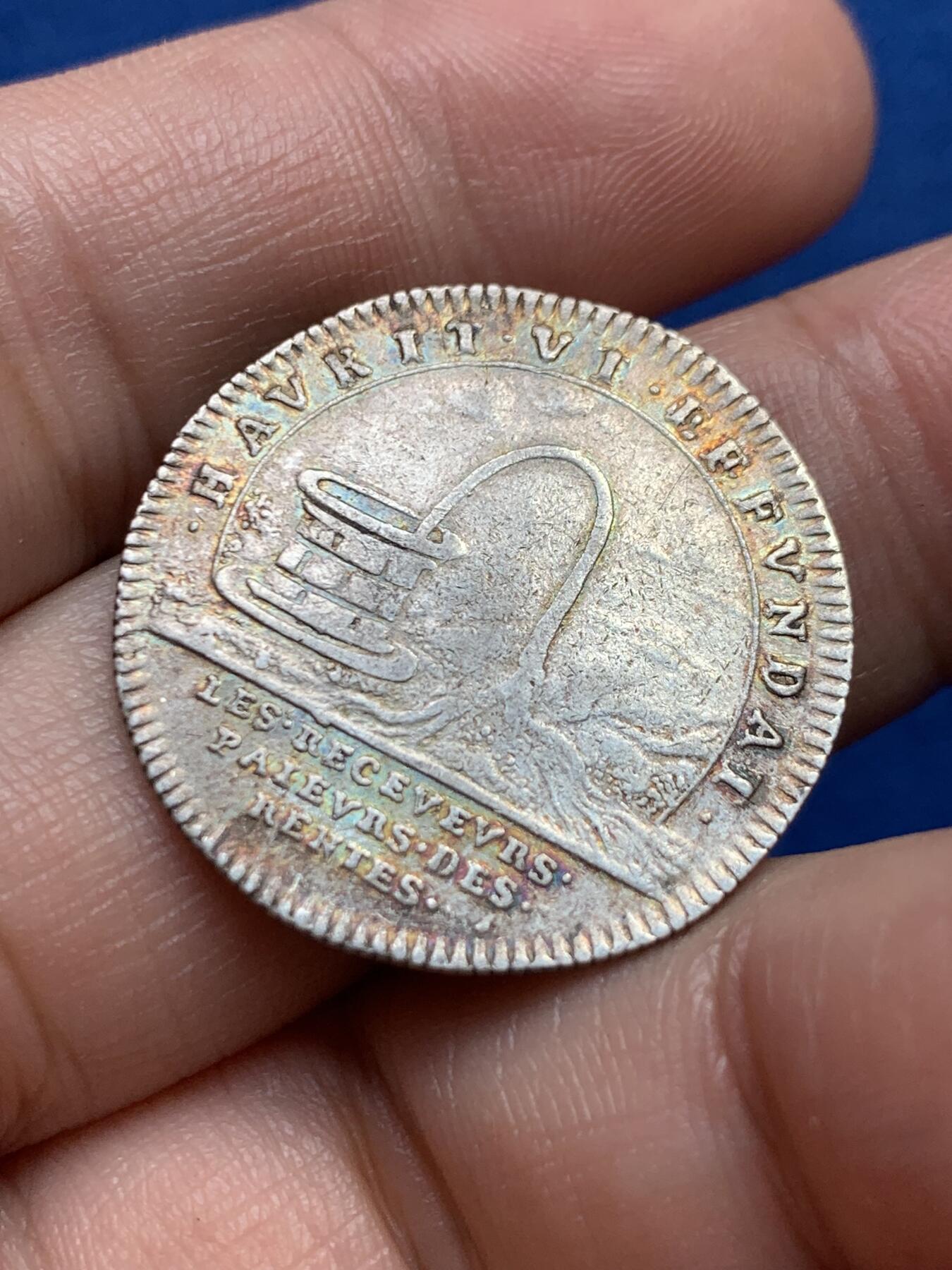 《竞宝斋》第440场 周日，周一，周二 3场连拍 （全场包邮） 法国路易十四头像皇家宝藏银质代币，6.85g，27.7mm