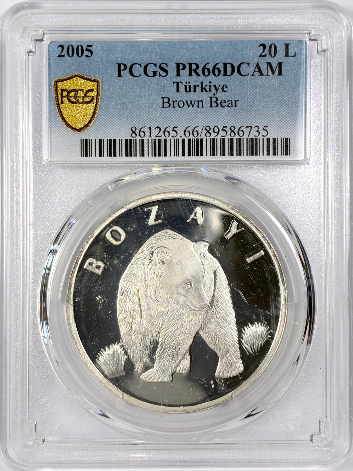 【雨安】【世界币章116期-评级币专场】2025-11-22 周六 19:30 保真【直播拍卖】 [评级现代] Turkey 土耳其 20里拉 2005年 熊 PCGS-PR66DCAM