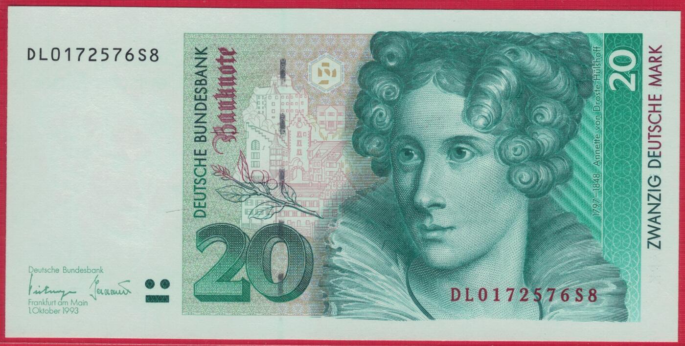 德国1993年20马克 P-39b 无4尾8 实物图 UNC