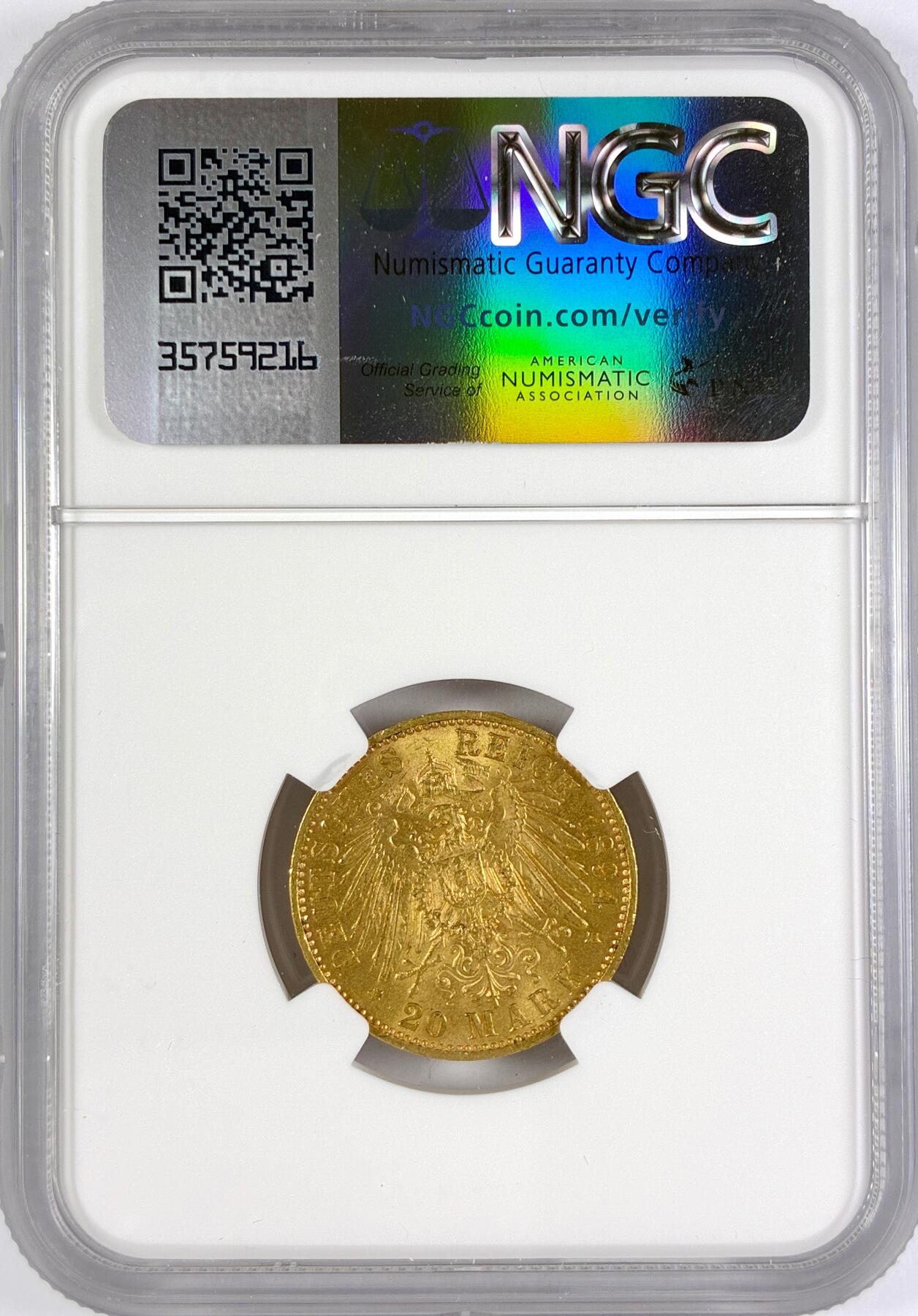 【雨安】【世界币章116期-评级币专场】2025-11-22 周六 19:30 保真【直播拍卖】 [金币] Germany 德国 帝国 J.264 Saxony萨克森 20马克 1894年 阿尔伯特  NGC-MS63