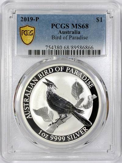 【雨安】【世界币章116期-评级币专场】2025-11-22 周六 19:30 保真【直播拍卖】 - [评级现代] Australia 澳大利亚 投资银 天堂鸟 1盎司 2019年  PCGS-MS68