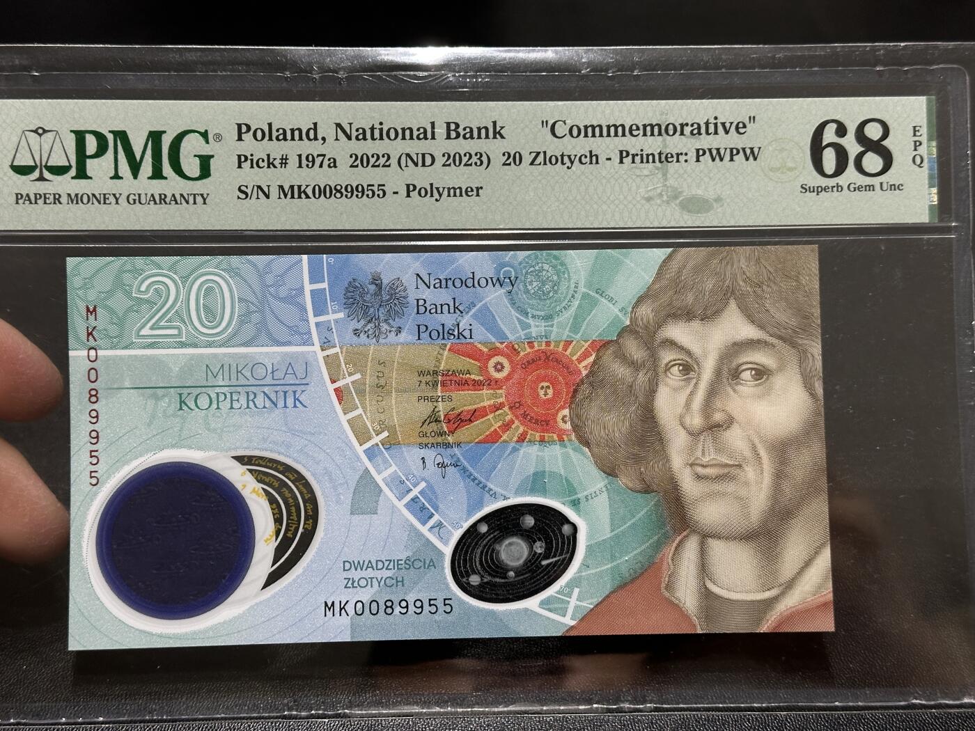 《外钞收藏家》第五百八十六期（品种丰富、精品多）（本平台长期征集拍品、欢迎藏友们联系合作） 2022年波兰20兹罗提 无47 PMG68高分 万位号 纪念钞