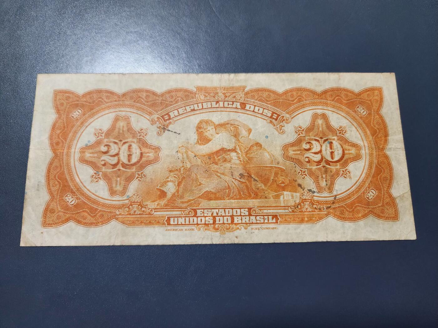 11月21号晚上8点 外国纸币自动截拍第61场 巴西老版 签字版1931年20克鲁塞罗 原票美品