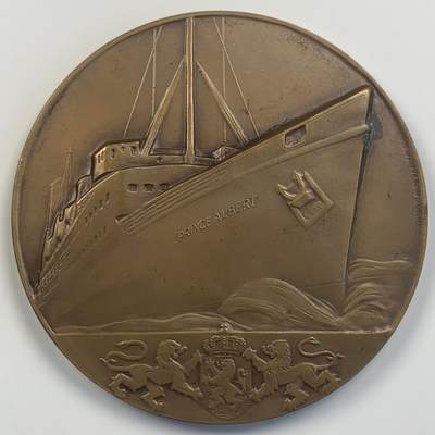 掌中浮雕-藏着的欧洲第042场 - 1946年比利时阿尔伯特亲王号奥斯坦德-多佛尔航线百年纪念大铜章，70mm，148g