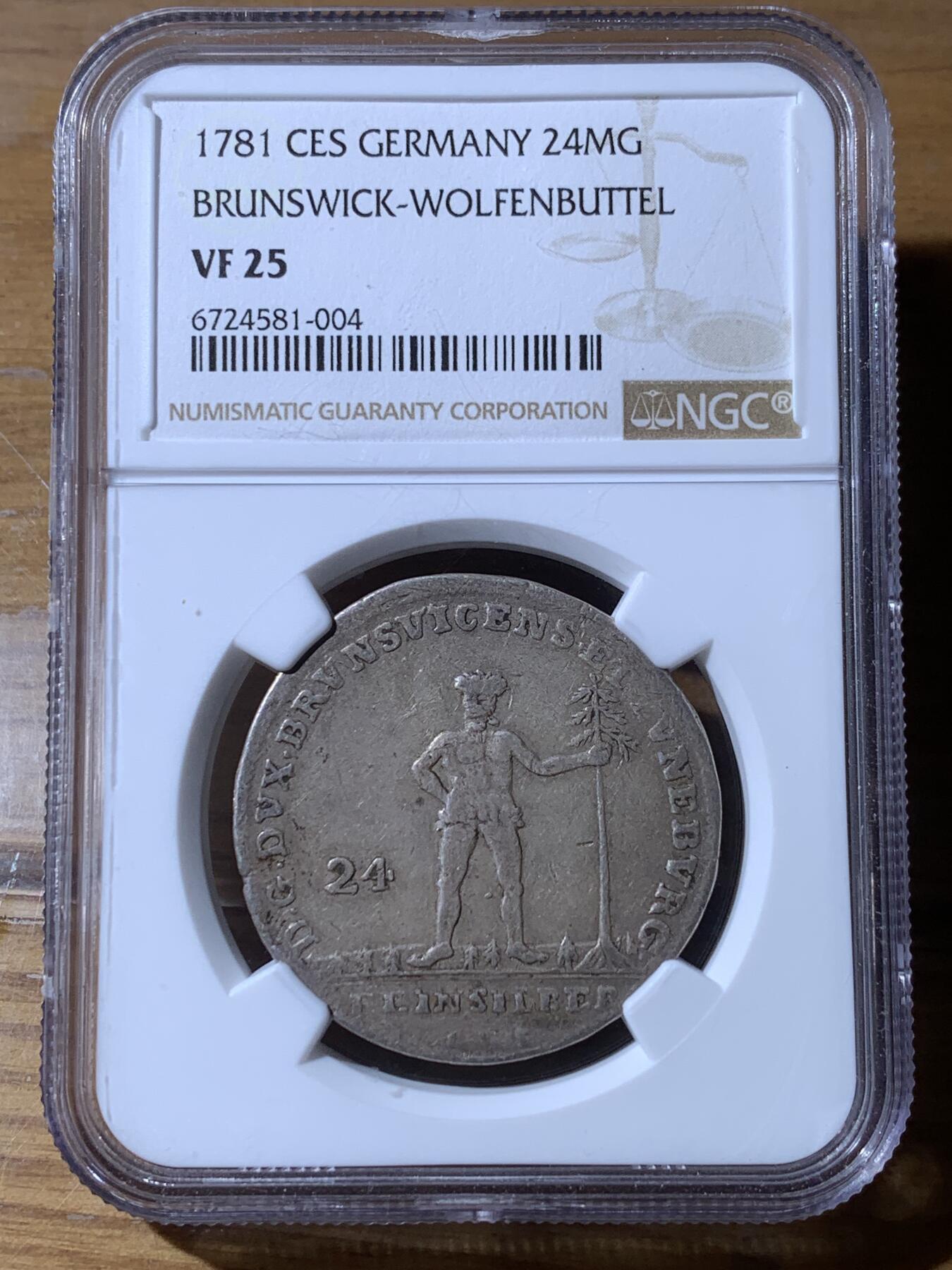 中外钱币第五场 NGC-VF25德国1781年野人银币24格罗申