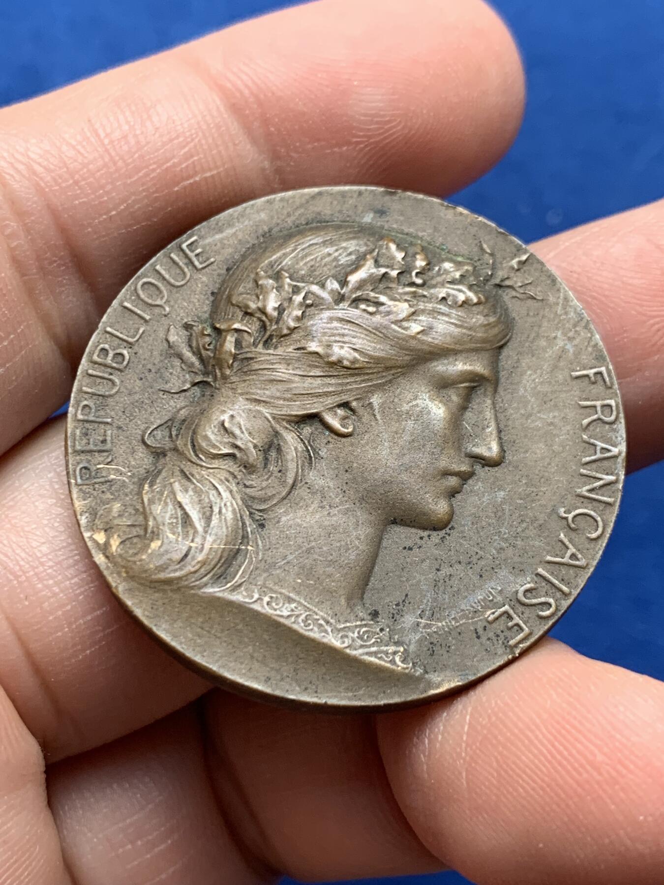 《竞宝斋》第440场 周日，周一，周二 3场连拍 （全场包邮） 法国战争部玛丽安娜铜章，26.05g，36mm，丰饶角边铭