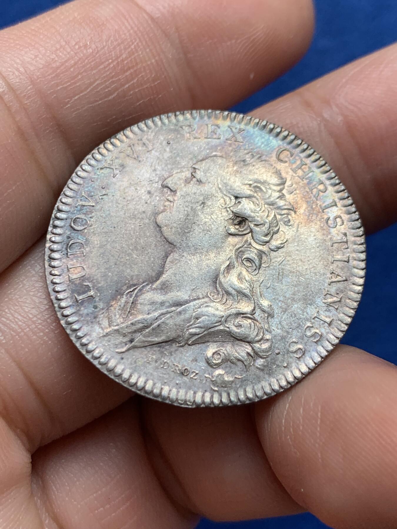 《竞宝斋》第440场 周日，周一，周二 3场连拍 （全场包邮） 法国路易十六头像年金支付银质JETON，8.7g，30.5mm