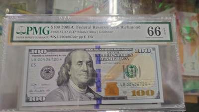 世界钱币～微拍第216期暨2025年第56期  近日新到货品（群里挑剩）选购 - 2009A美国100元补号 全程无4尾号720 PMG66E