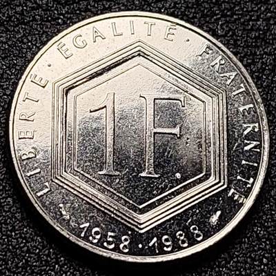 泉币菌-第133场-精品福利场 - 原光 法国1988年第五共和国 30周年戴高乐 1法郎纪念币