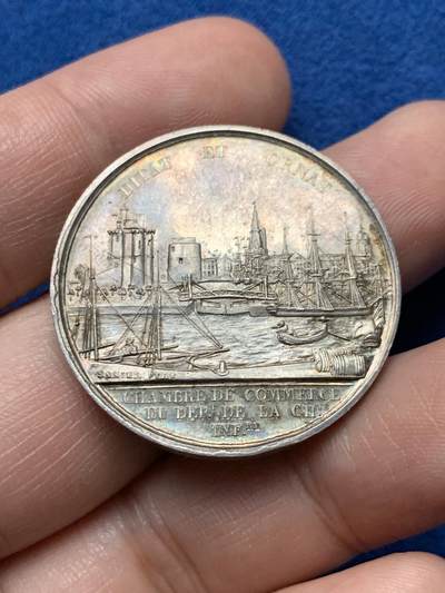 《竞宝斋》第440场 周日，周一，周二 3场连拍 （全场包邮） - 法国罗谢尔贸易港口银章，33MM，16.9克，蜜蜂边铭