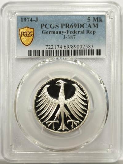 博洋堂世界钱币拍卖第147期（全场包邮） - PCGS PR69DCAM 联邦德国1974年J厂精制5马克银币，冠军分！