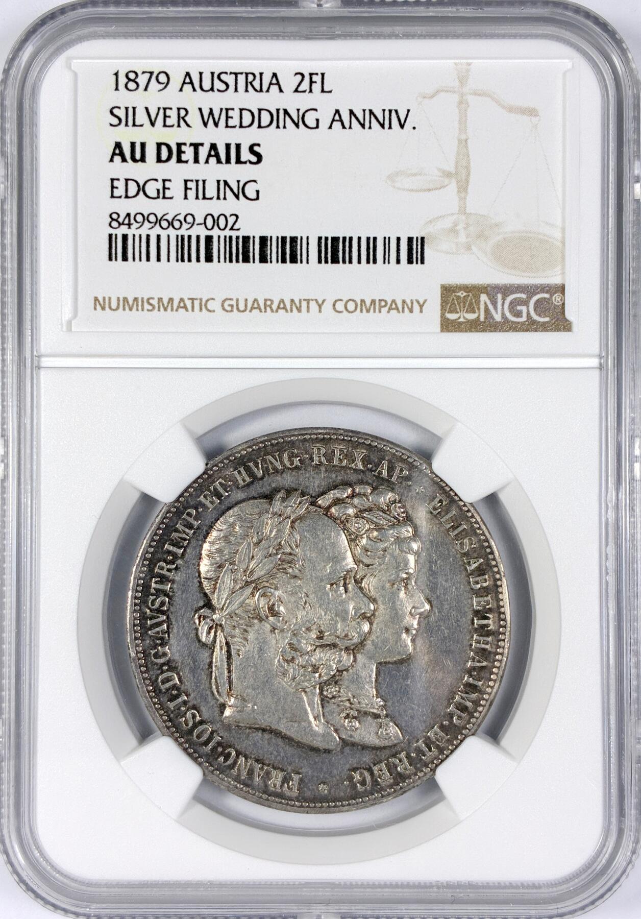 【雨安】【世界币章116期-评级币专场】2025-11-22 周六 19:30 保真【直播拍卖】 [评级欧洲] Austria 奥地利 2弗洛林 1879年 茜茜公主婚礼  NGC-AU