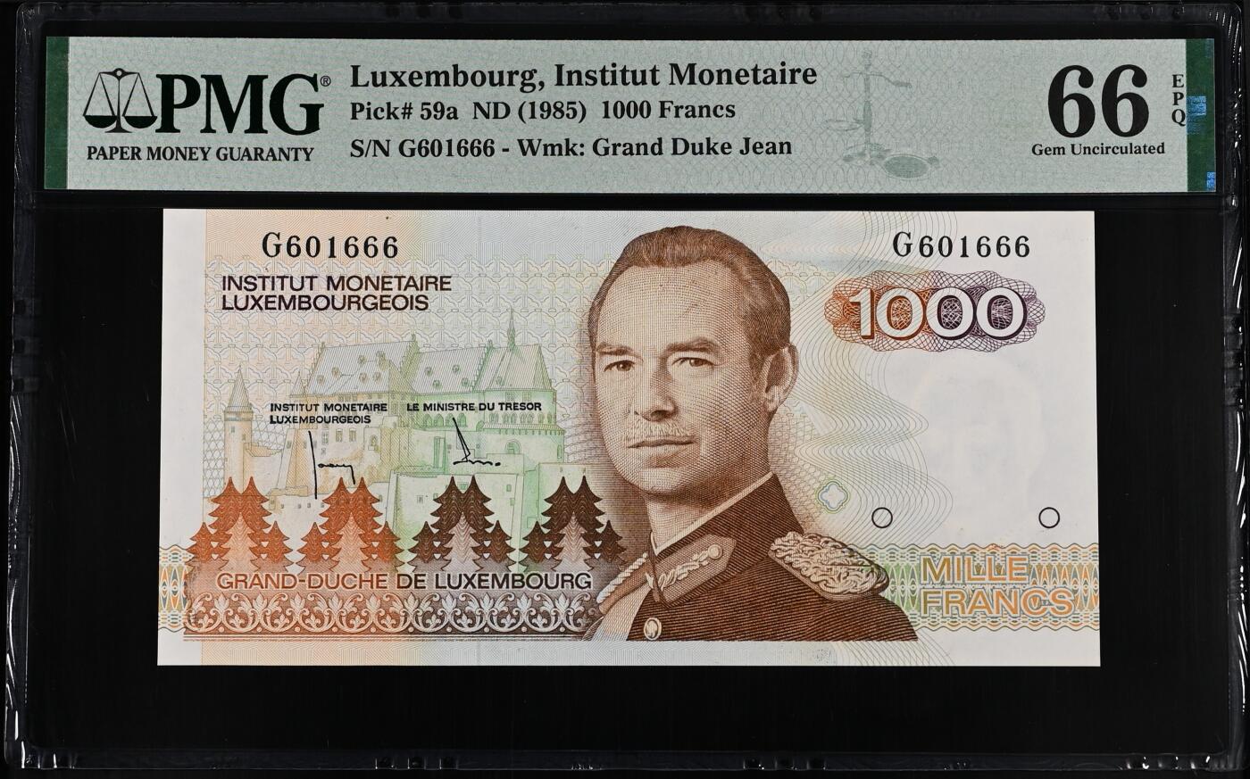 《外钞收藏家》第五百八十六期（品种丰富、精品多）（本平台长期征集拍品、欢迎藏友们联系合作） 1985年卢森堡1000法郎 PMG66 豹子号666 倒置号 非常难得的好号码