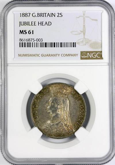 【雨安】【世界币章116期-评级币专场】2025-11-22 周六 19:30 保真【直播拍卖】 - [评级欧洲] Great Britain 英国 2先令 1弗洛林 1887年 维多利亚  NGC-MS61