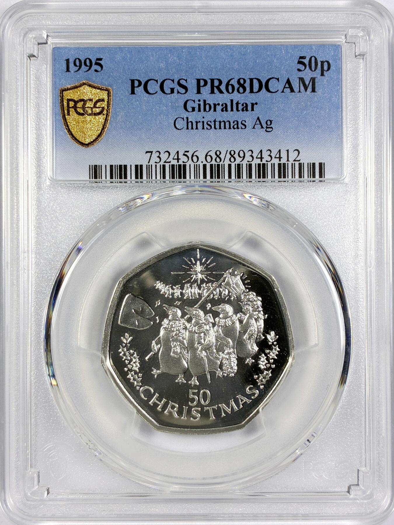 【雨安】【世界币章116期-评级币专场】2025-11-22 周六 19:30 保真【直播拍卖】 [评级现代] Isle of Man 直布罗陀 50便士 1995年 圣诞币 PCGS-PR68DCAM