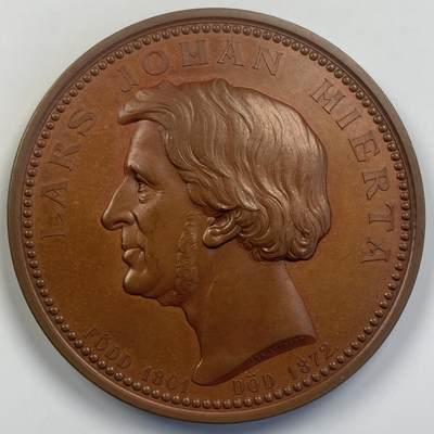 掌中浮雕-藏着的欧洲第042场 - 1880年瑞典社会评论家拉尔斯•约翰•西塔铜章 ，78mm，女雕模师L.ahlborn雕刻，罕见