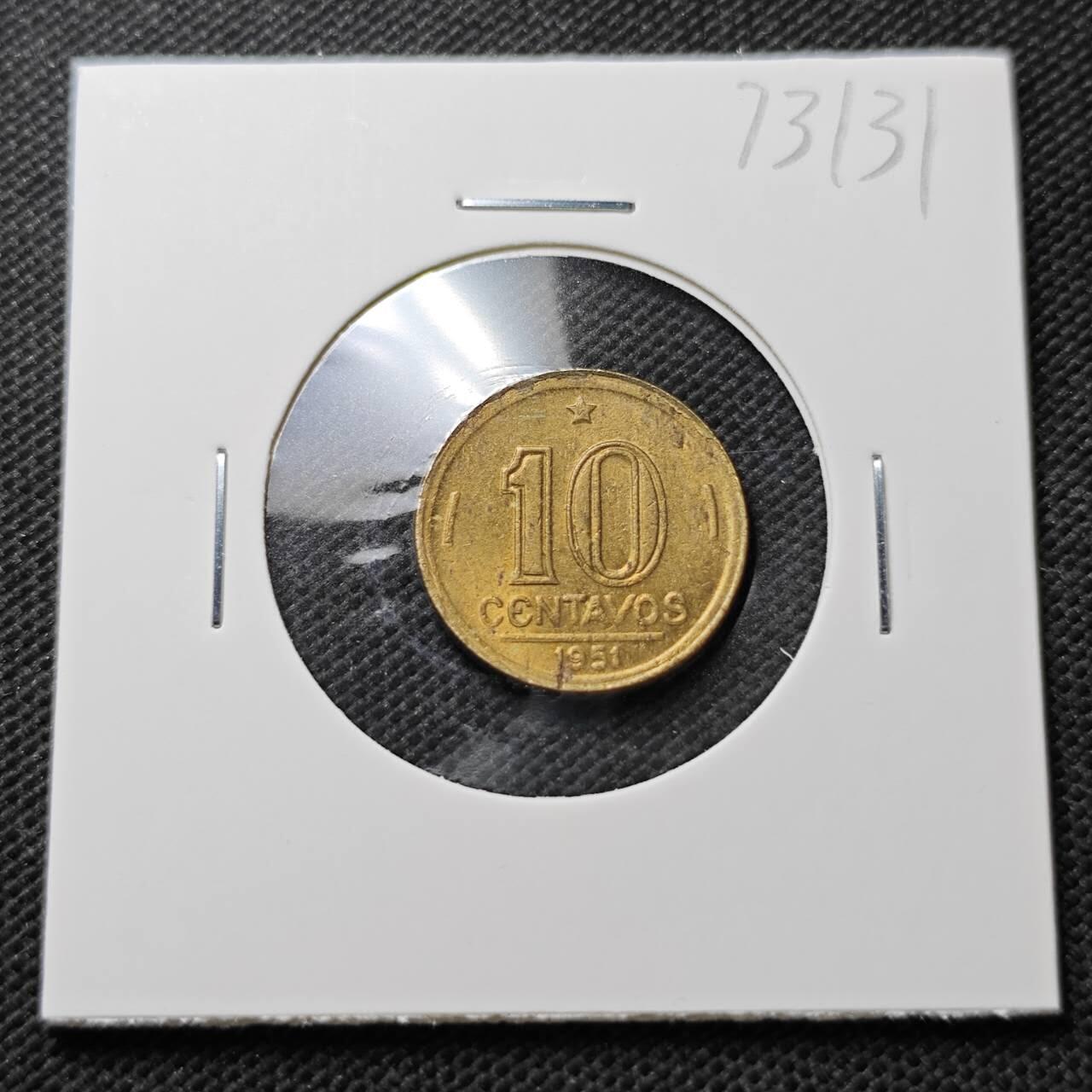 KK钱币收藏小铺  第373场  2月预留时间 周末发货  1951巴西10分 好品铜币
