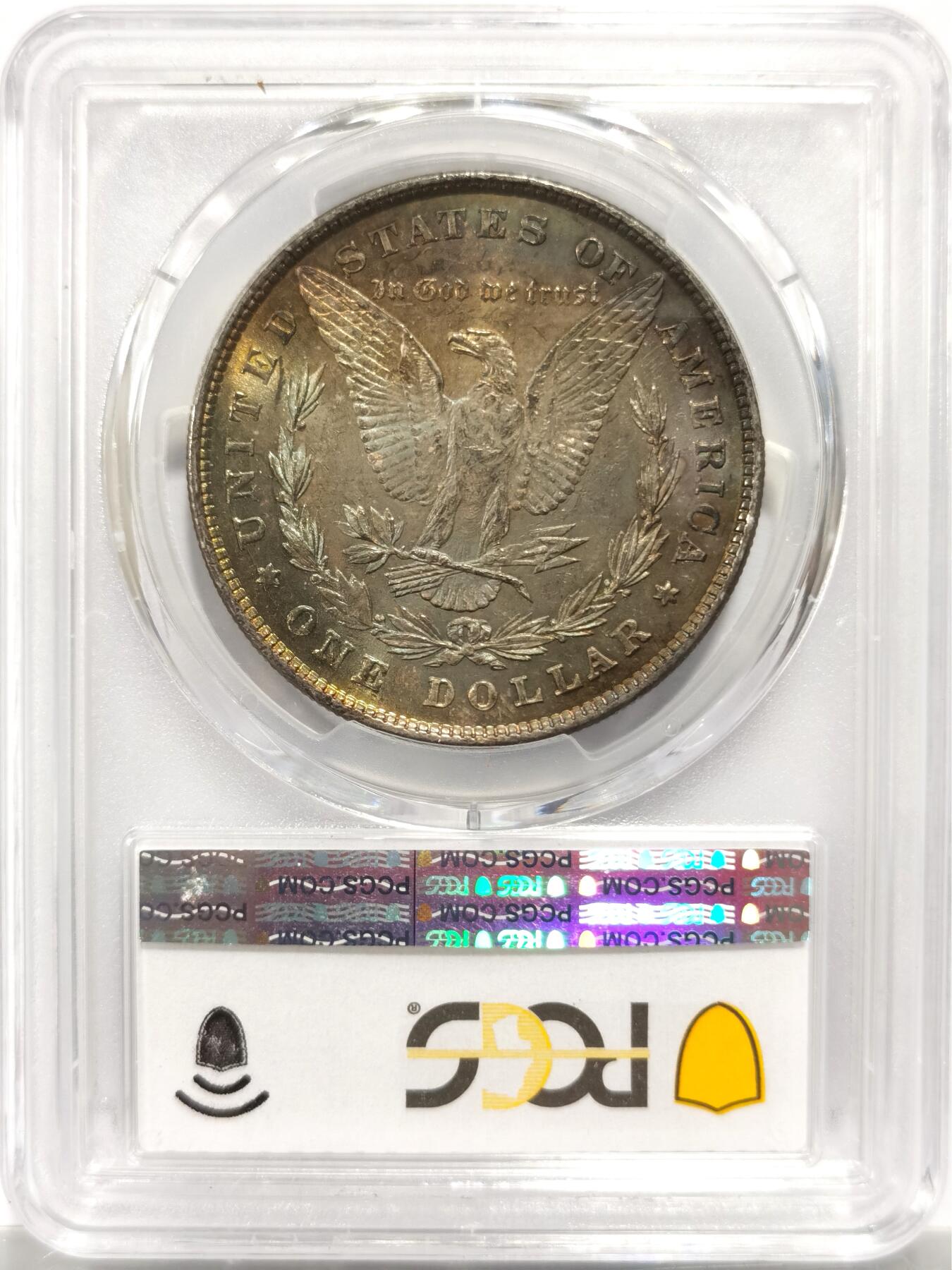 博洋堂藏家专场系列之美国钱币白金之夜专场暨第148期（全场包邮） PCGS MS62 美国1878 首年摩根 8TF 八羽 双面覆盖五彩包浆 此版别难得美艳包浆