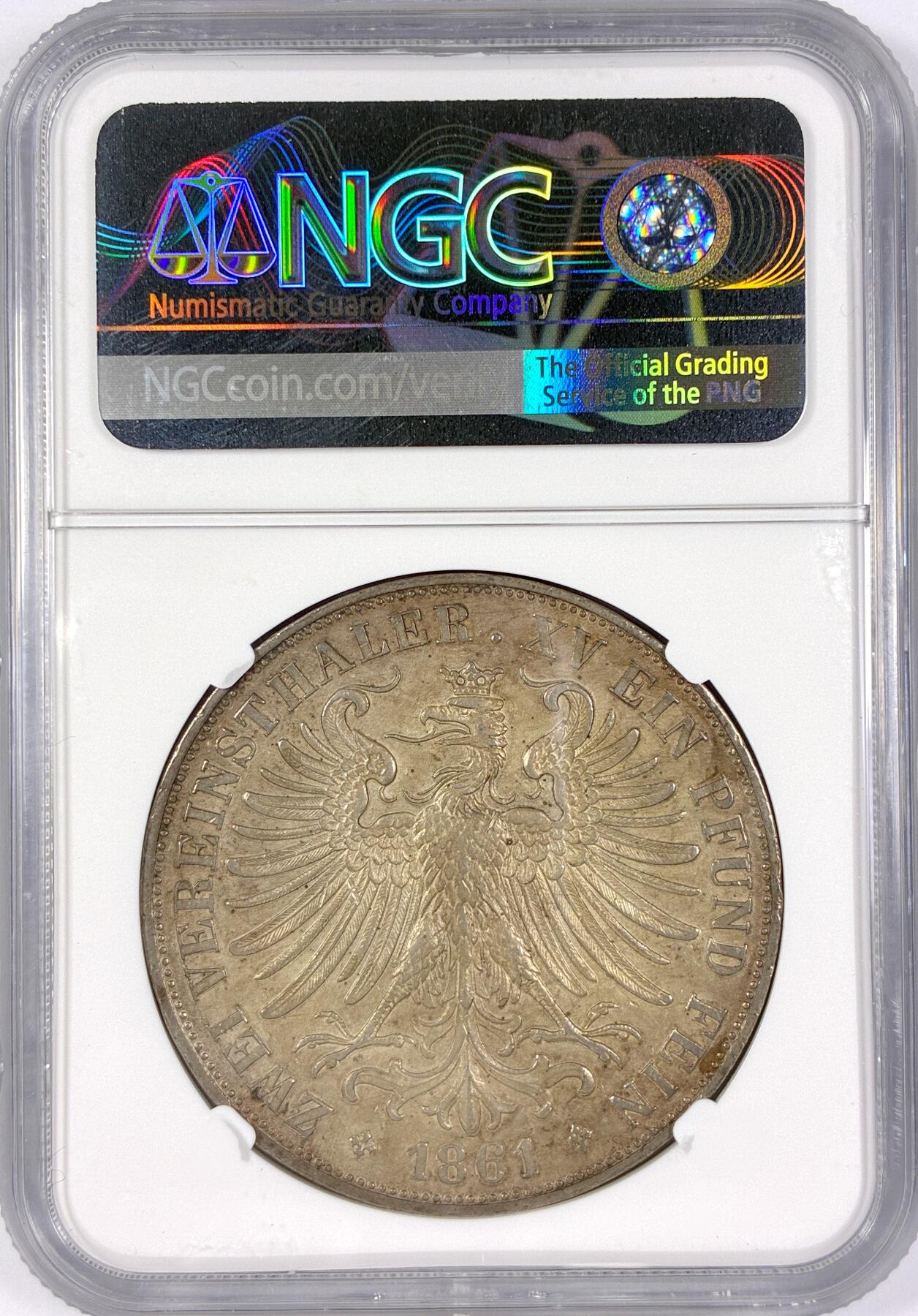 【雨安】【世界币章116期-评级币专场】2025-11-22 周六 19:30 保真【直播拍卖】 [评级德国] Germany 德国 德意志 2泰勒 Frankfurt法兰克福 Thun.145 KM#0365 (1860-1866) 法兰克福少女 1861年  NGC-AU