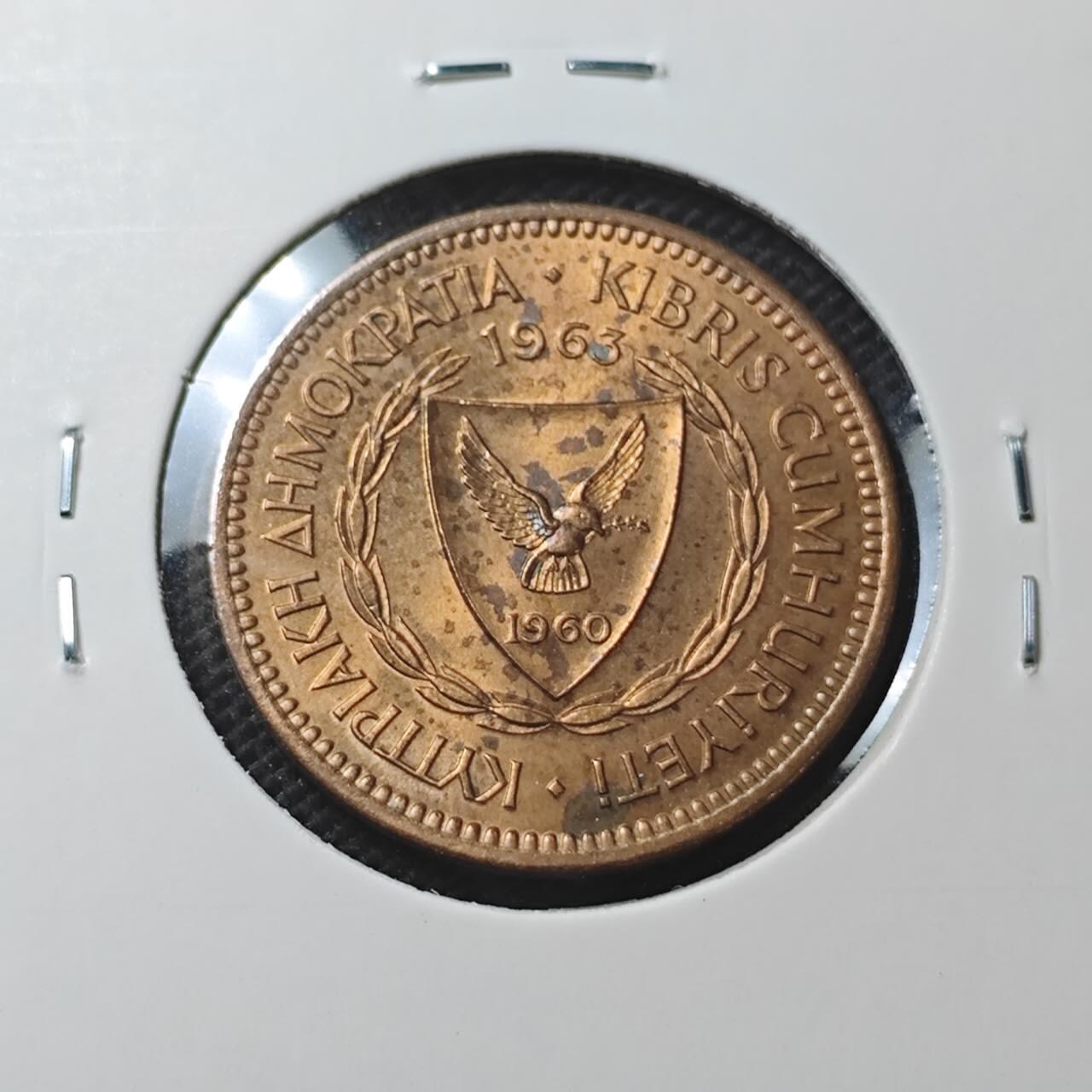 KK钱币收藏小铺  第374场  2月预留时间 周末发货  1960塞浦路斯5米尔铜币 好品