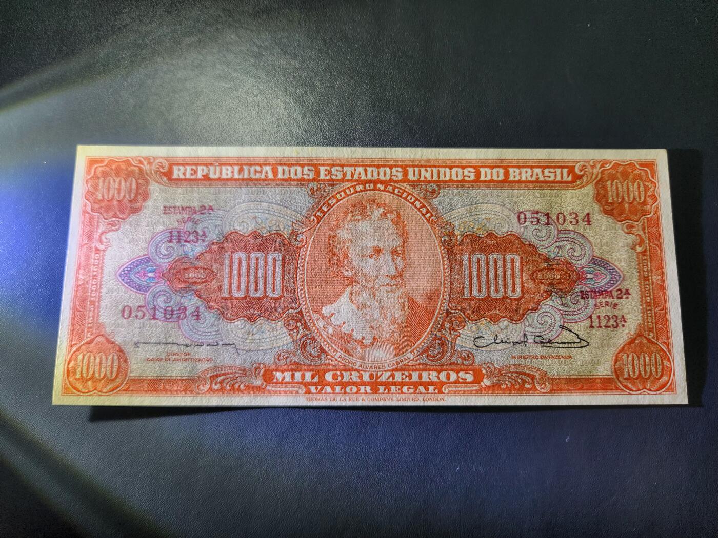 11月21号晚上8点 外国纸币自动截拍第61场 巴西1963年1000克鲁塞罗 近新