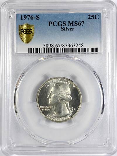 【雨安】【世界币章116期-评级币专场】2025-11-22 周六 19:30 保真【直播拍卖】 - [评级美洲] USA 美国 25美分 KM#0164 (1932-1964) 华盛顿 1976年S  PCGS-MS67