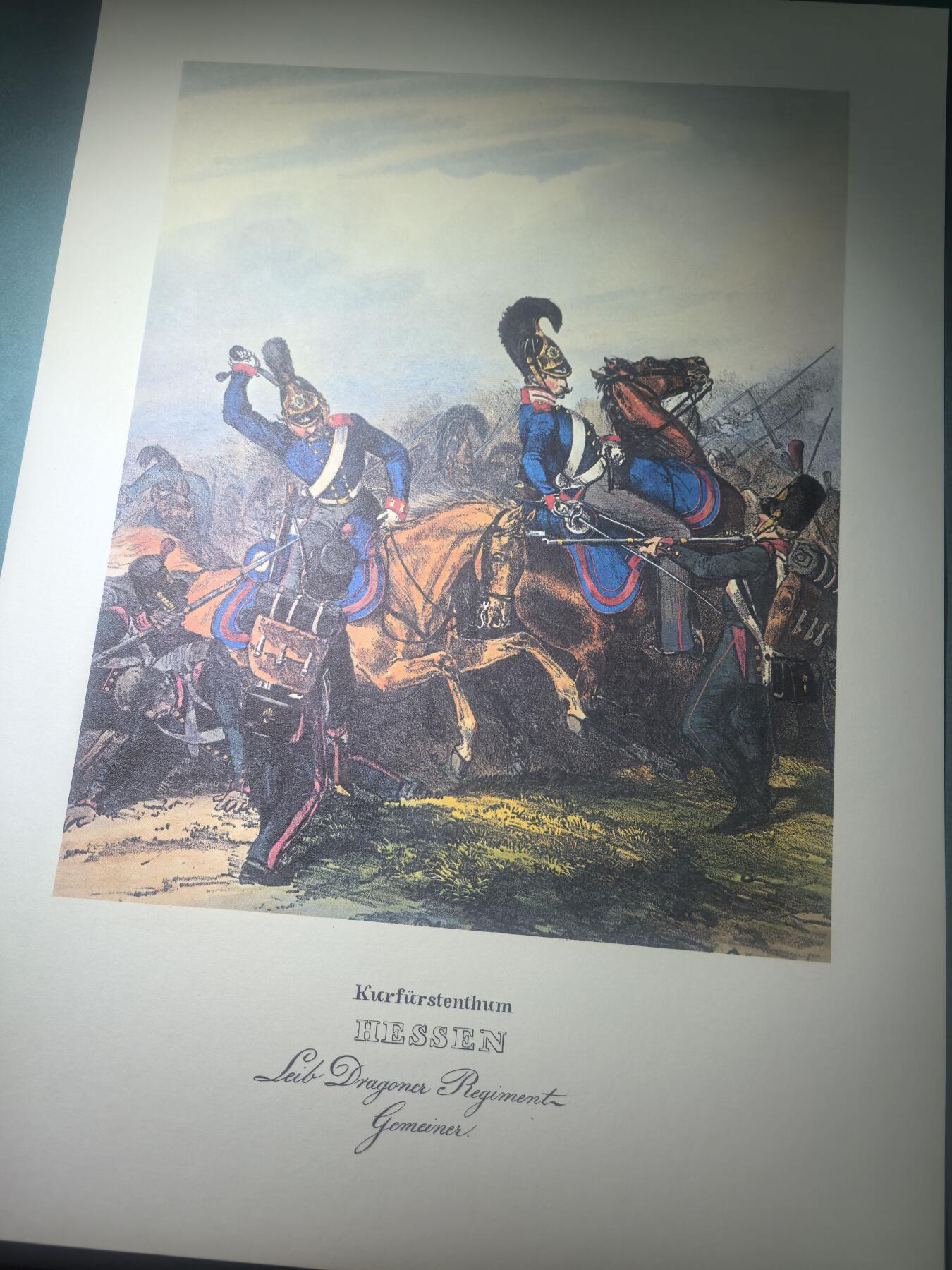 盛世勋华——号角文化勋章邮票专场拍卖第288期 大尺寸手绘图卡 黑森大公国近卫龙骑兵列兵 大A4尺寸 翻印自1848年出版《德意志陆军》一书