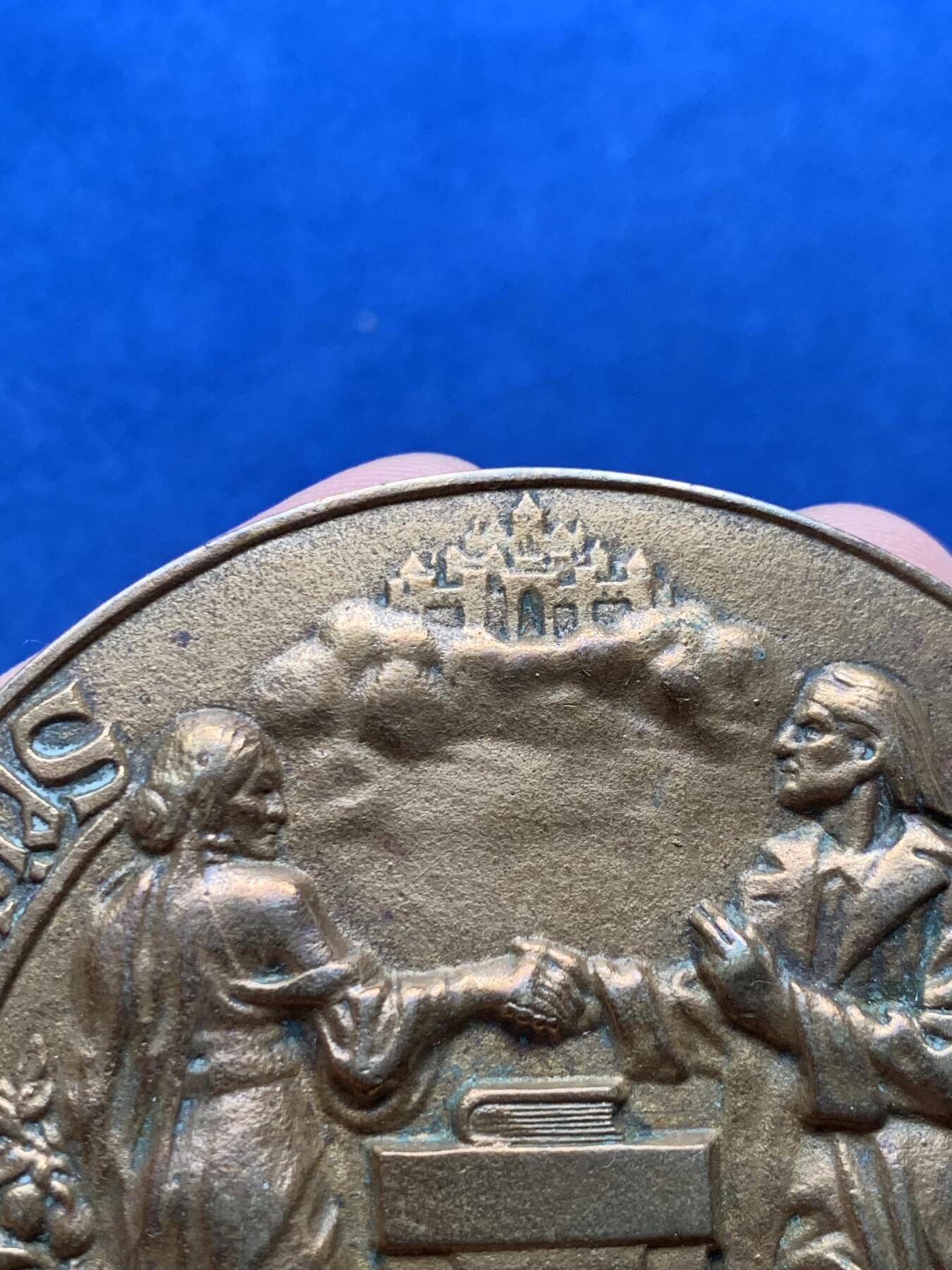 《竞宝斋》第440场 周日，周一，周二 3场连拍 （全场包邮） 德国 旧普鲁士联盟福音教会结婚纪念大铜章 77.4cm 77.9g 少见