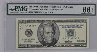 【礼羽收藏】🌏世界钱币拍卖第112期 - 2001年 20美元 大头版 PMG66EPQ