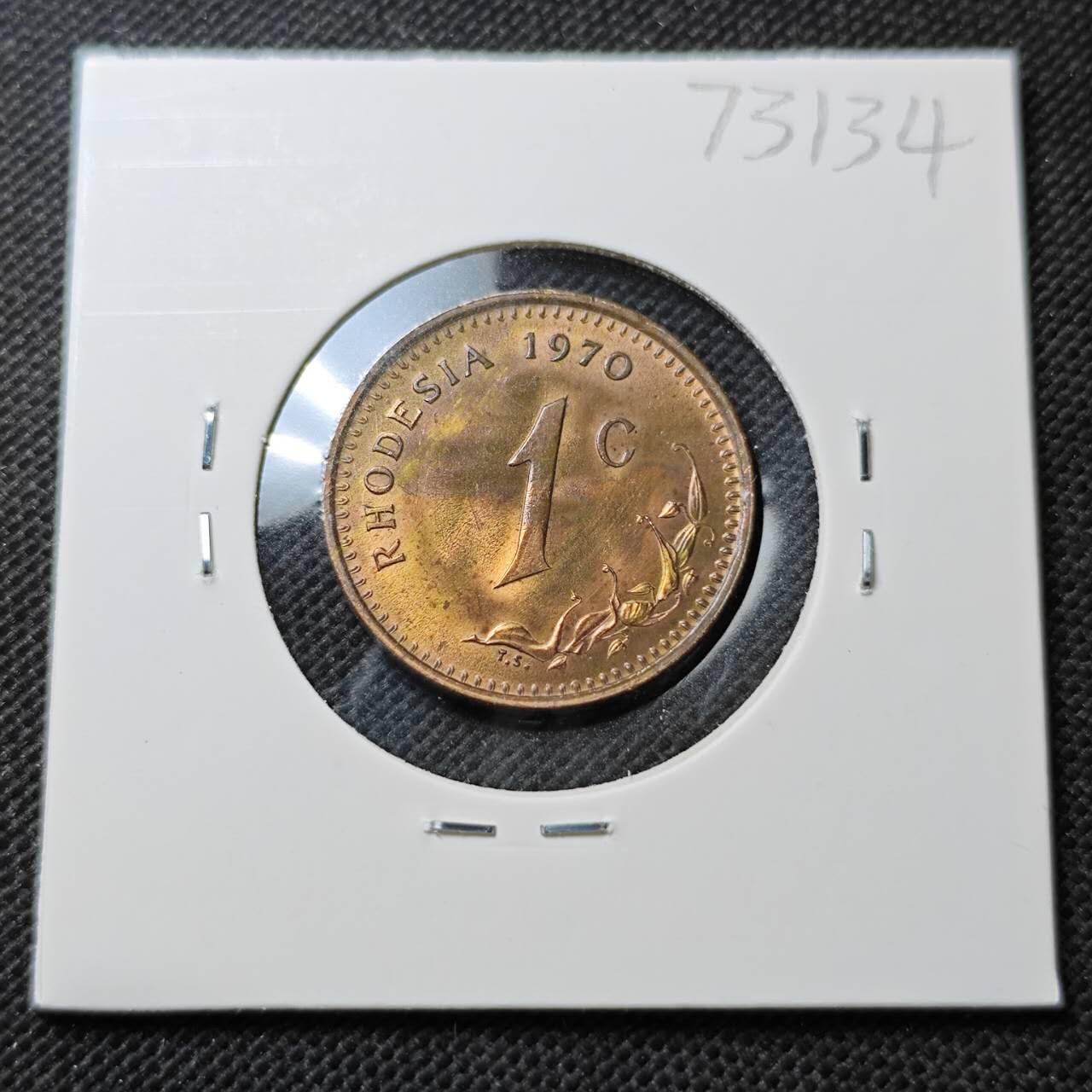 KK钱币收藏小铺  第373场  2月预留时间 周末发货  1970罗得西亚1分铜币 好品