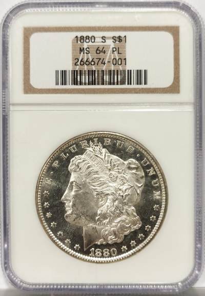 博洋堂藏家专场系列之美国钱币白金之夜专场暨第148期（全场包邮） - NGC MS64PL 美国1880 S 摩根 老盒 镜面底板 霜感十足