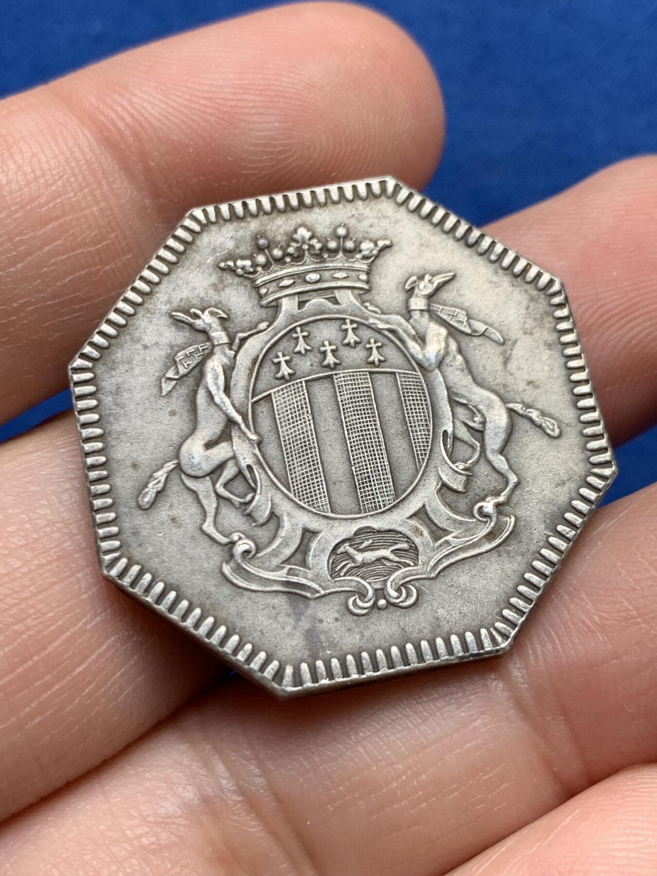 《竞宝斋》第440场 周日，周一，周二 3场连拍 （全场包邮） 法国八角银质代币，雷恩储蓄银行，15.53g，31.2mm，丰饶角1argent边铭