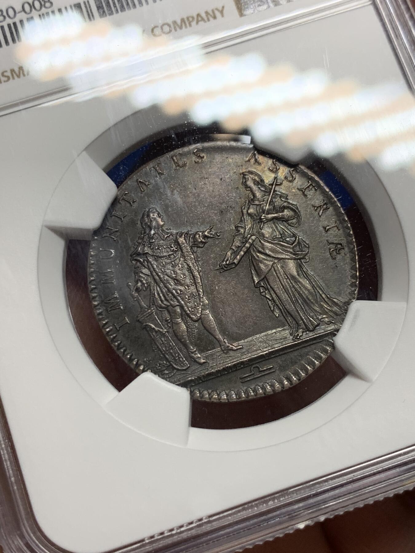 《竞宝斋》第440场 周日，周一，周二 3场连拍 （全场包邮） NGC MS62 法国1769年宗教神职人员大会银质代币