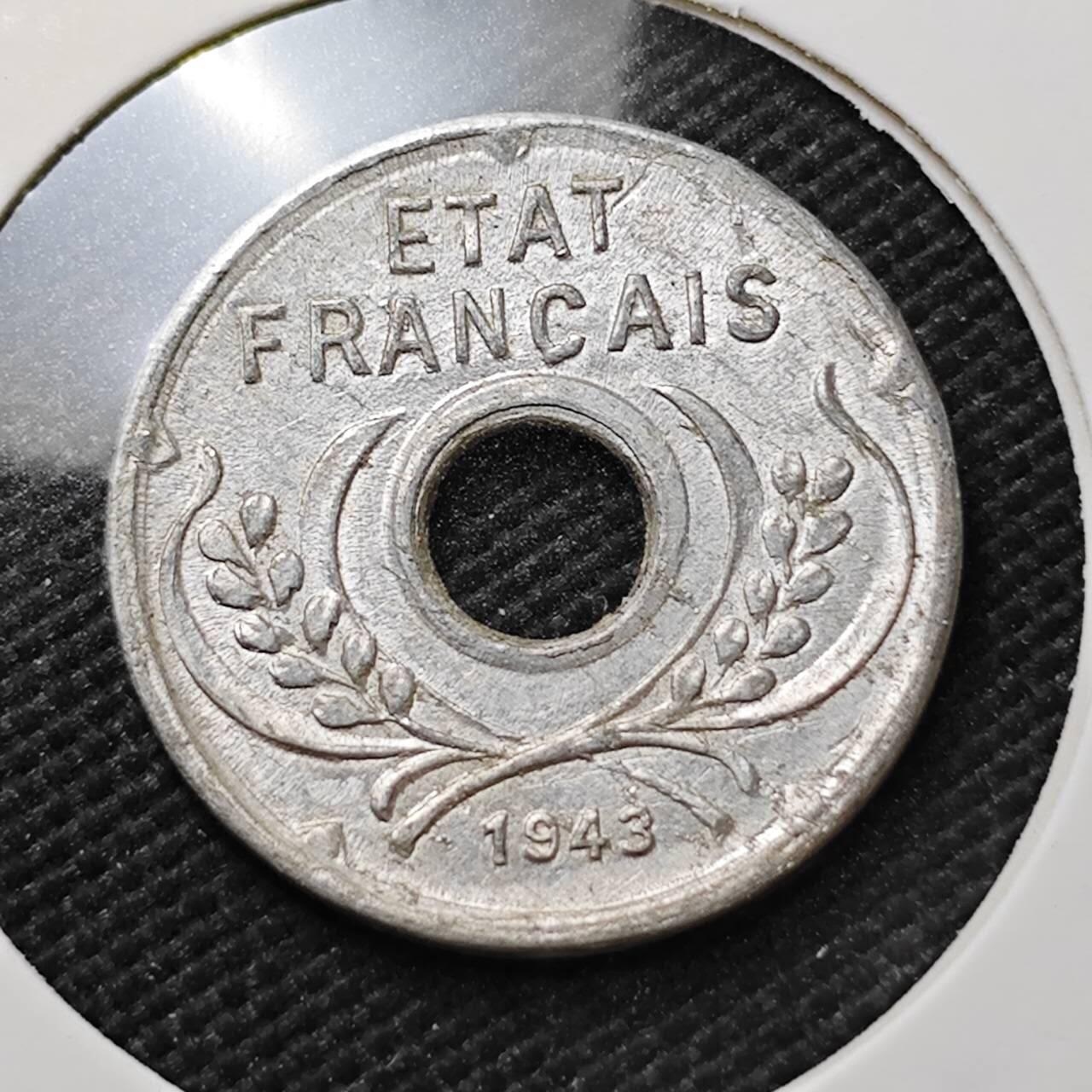 KK钱币收藏小铺  第373场  2月预留时间 周末发货  1943法属印支5分