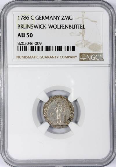 【雨安】【世界币章116期-评级币专场】2025-11-22 周六 19:30 保真【直播拍卖】 - [评级德国] Germany 德国 德意志 不伦瑞克-沃尔芬比特尔 2MG 1786年  NGC-AU50