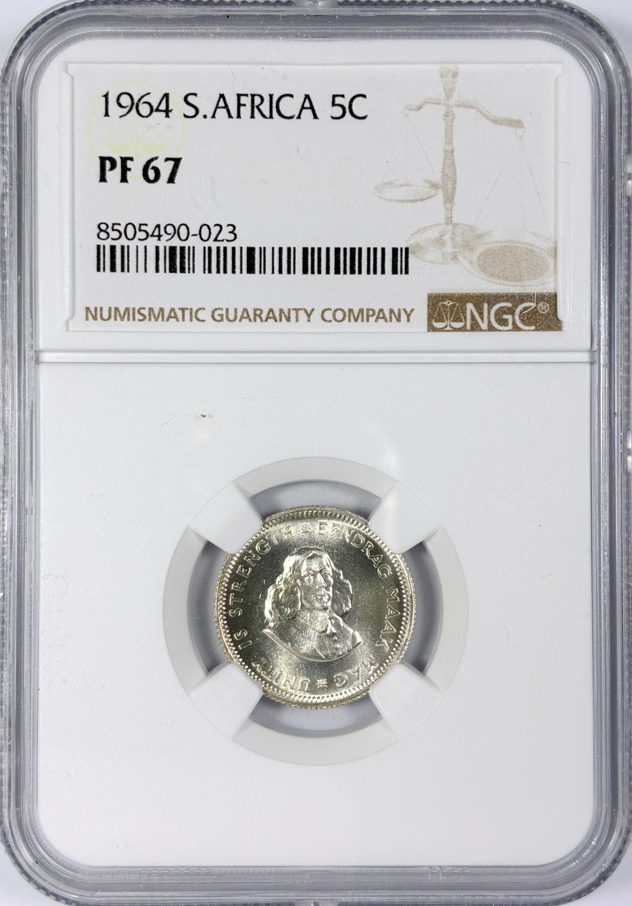 【雨安】【世界币章116期-评级币专场】2025-11-22 周六 19:30 保真【直播拍卖】 [评级非洲] South Africa 南非 5分 1964年 NGC-PF67