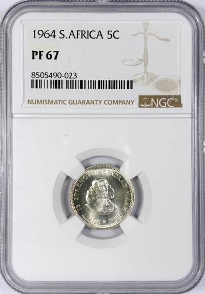 【雨安】【世界币章116期-评级币专场】2025-11-22 周六 19:30 保真【直播拍卖】 - [评级非洲] South Africa 南非 5分 1964年 NGC-PF67