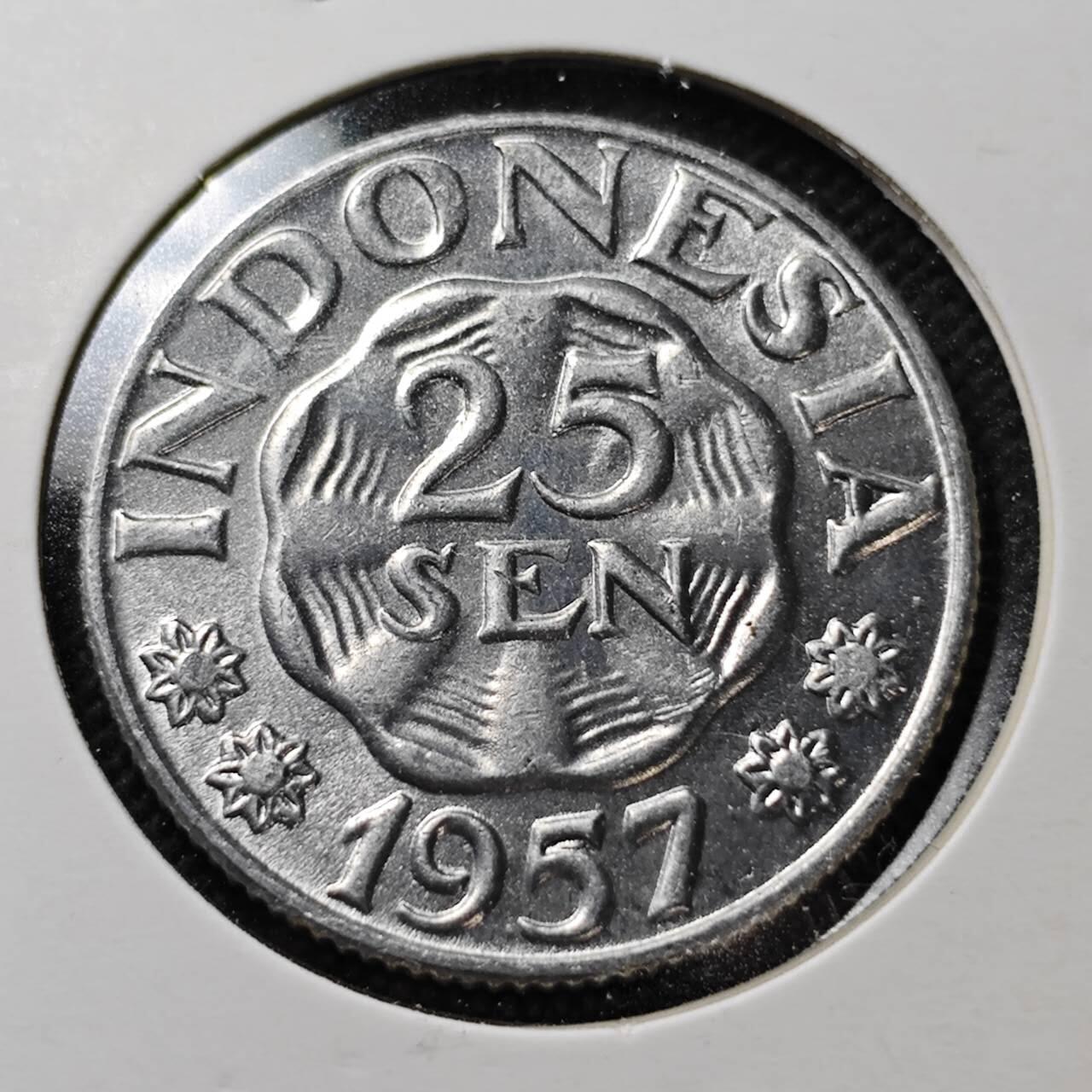 KK钱币收藏小铺  第373场  2月预留时间 周末发货  1957印度尼西亚25分 好品