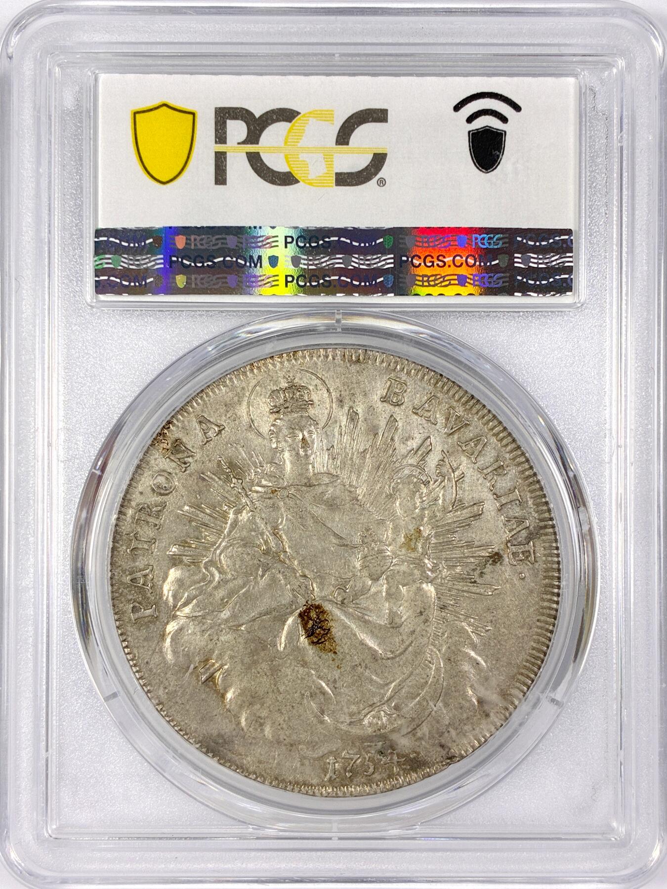 【雨安】【世界币章116期-评级币专场】2025-11-22 周六 19:30 保真【直播拍卖】 [评级德国] Germany 德国 德意志 巴伐利亚 1泰勒 1754年 圣母抱婴  PCGS-AU53