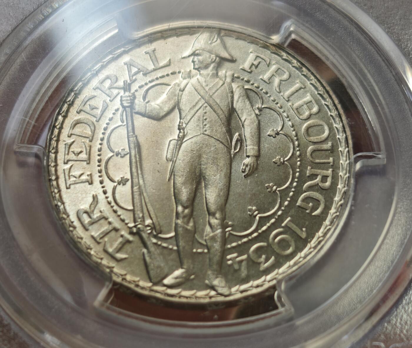 瓶子🏺第217期拍卖会  瑞士1934年射击节5法郎银币  PCGS MS65