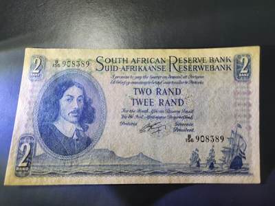 11月19号晚上8点 外国纸币自动截拍第61场 - 南非1962-65年2兰特  英语版 几乎全新