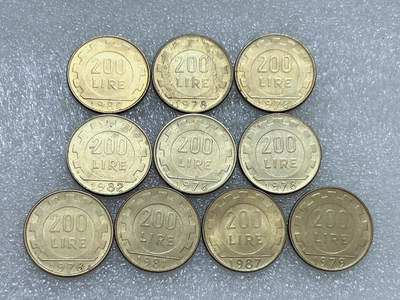 第一海外回流一元起拍收藏 散集专场  第269期 - 意大利200里拉黄铜币 10枚 原光品